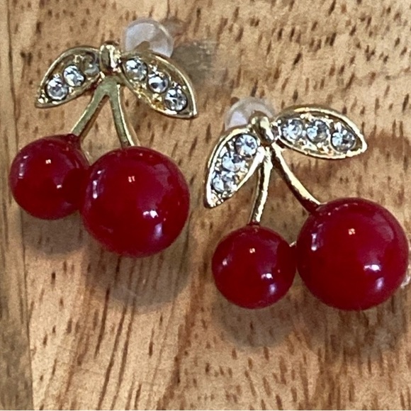 None Jewelry - Cherry stud earrings with faux crystals NEW